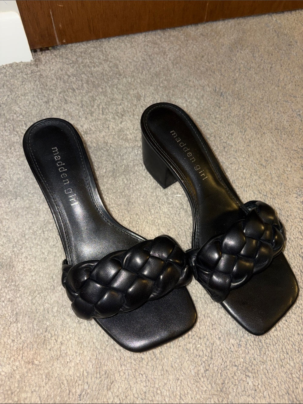 Madden Girl Black Braided Square Toe Block Heels